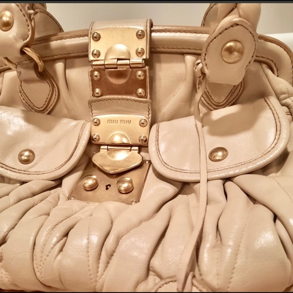 Authentic Miu Miu by Prada Coffer Matelassé Satchel Cera Cream Lambskin - Picture 13 of 17